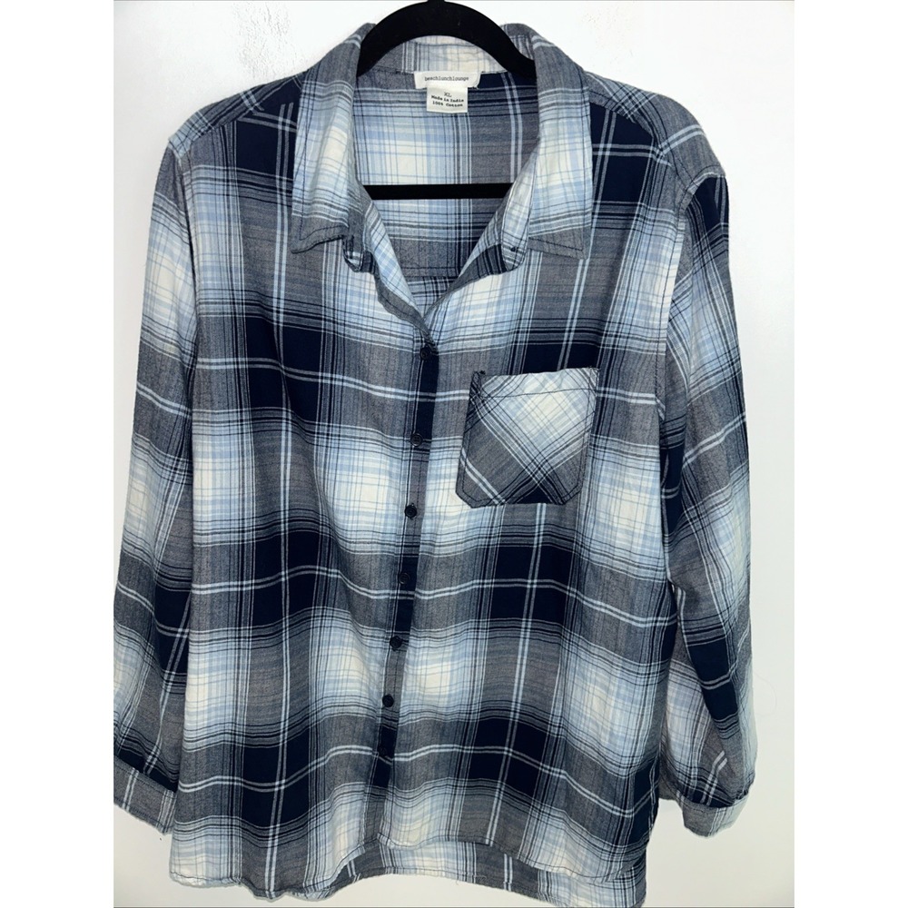 Beach Lunch Lounge Women's XL Blue Plaid boxy soft Flannel button up Shirt